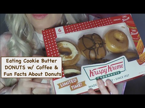 ASMR Eating Krispy Kreme Cookie Butter Ltd Edition| FUN FACTS About Donuts |Whispered Ramble, Coffee