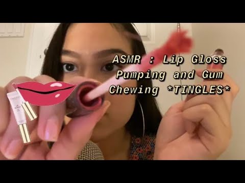 ASMR: Lip Gloss Pumping, Whispering, Gum Chewing Sounds *TINGLES*