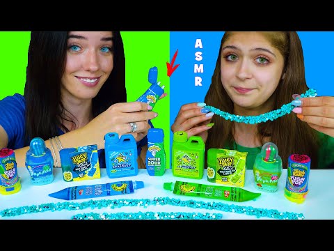 Green Food VS Blue Food ASMR EATING Nerds Rope Candy Race, Super Sour Candy