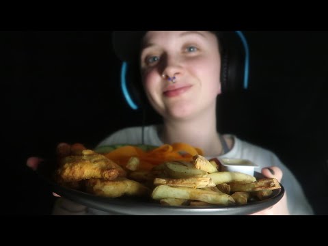 ASMR | Eating Chicken Nuggets & Homemade Chips With Salad