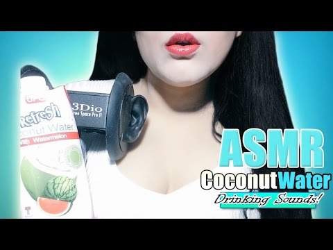 ASMR Drinking Sounds + Swallowing Sounds CocoNUT Watermelon - 3DIO BINAURAL