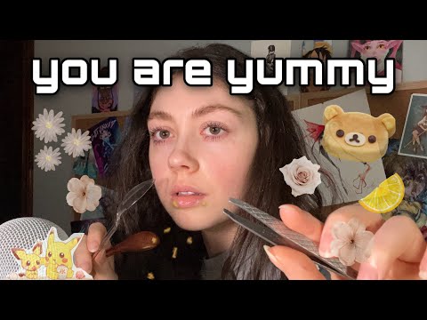 AsMr ~ OM NOMZ ~ Eating + Slurping Your Negative Energy ( wooden spoon, tweezers, spit cleaning )