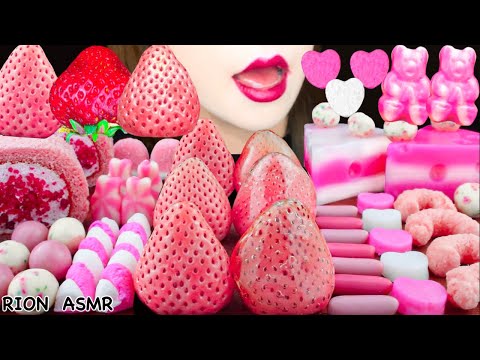 【ASMR】PINK DESSERTS💗 WHITE STRAWBERRY,STRAWBERRY ROLL CAKE,CHEESE JELLY MUKBANG 먹방 EATING SOUNDS