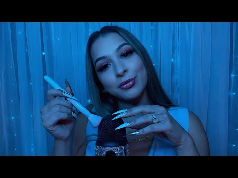 ASMR random triggers with Xtra Long nails✨ whispers, hair play, mic scratching, camera tapping