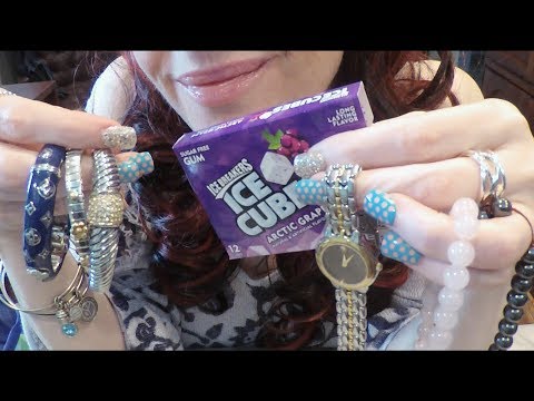 ASMR Tingly Jewelry Collection & Gum Chewing.  Whispered.