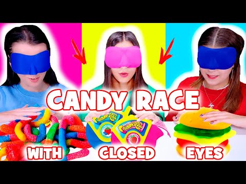 ASMR Candy Race With Closed Eyes | Mukbang Food Challenge