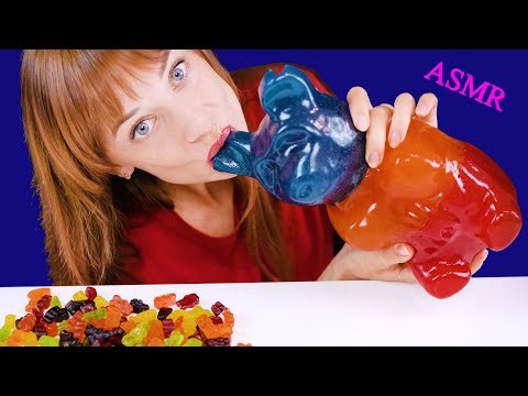 ASMR World's Largest GUMMY BEAR VS Assorted Gummy ASMR No Talking Eating Sounds