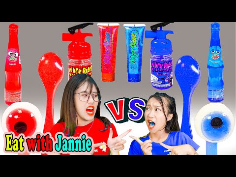 RED FOOD VS BLUE FOOD CHALLENGE  빨간색 파란색 음식 챌린지 Eat with Jannie
