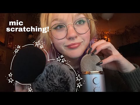 ASMR mic scratching and mouth sounds — no cover, foam cover, and fluffy cover scratching