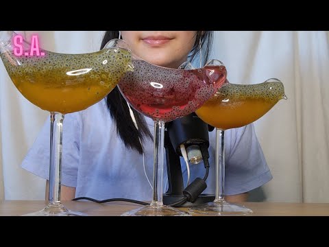 || ASMR || Pineapple & Pomegrante Juice w/ Bird Glass Drinking Sounds (NOTALKING)