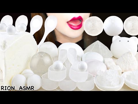 【ASMR】WHITE DESSERTS🤍 SPOON ICE,CHIFFON CHEESECAKE,JAPANESE MARSHMALLOW 먹방 食べる音 EATING SOUNDS