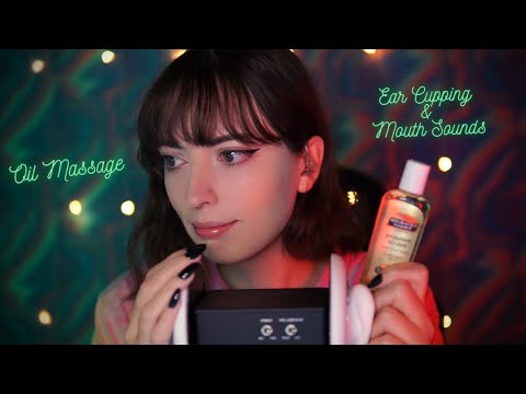 ASMR- Oil massage, ear cupping & mouth sounds- with effects!
