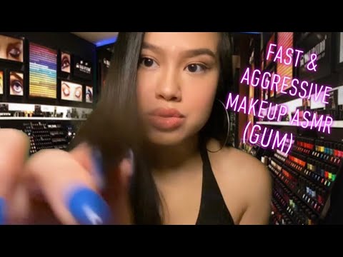 ASMR: FAST & Aggressive Makeup Roleplay At Makeup Counter with Gum Chewing and Gum Snapping