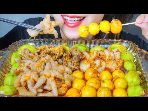 ASMR EATING CHICKEN FEET X YOUNG EGGS X OCTOPUS IN THAILAND SAUCE , EATING SOUNDS | LINH-ASMR
