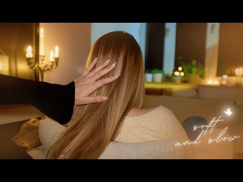ASMR whispered 😴 super slow & soft real person hairplay using hands only w/o ambient music