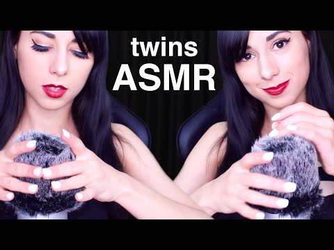 ASMR Twins Double Scalp Massage (Fluffy Mic, Scratching, Stroking, Brushing, Whispers) 👯‍♀️