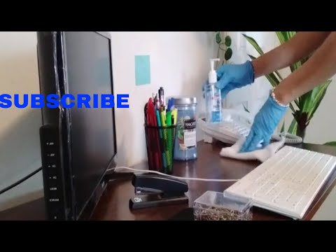 🧽ASMR CLEANING OFFICE DESK!#soothing #wiping #watersounds💦 #plasticnoise #subscribe ❤