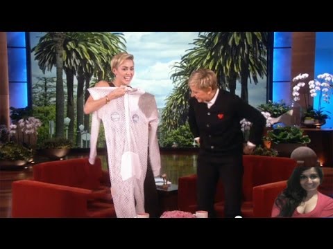 Miley Cyrus Recieves See Through Onesie and Bobble Butt on Ellen DeGeneres Show - video review