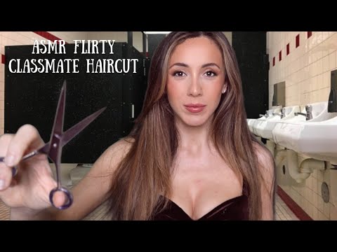 ASMR Flirty Classmate Haircut in School Bathroom | soft spoken + whispered