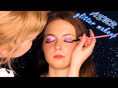 ASMR gorgeous glittery makeover, Fair pampers Lauren with face brushing & personal attention, tingly