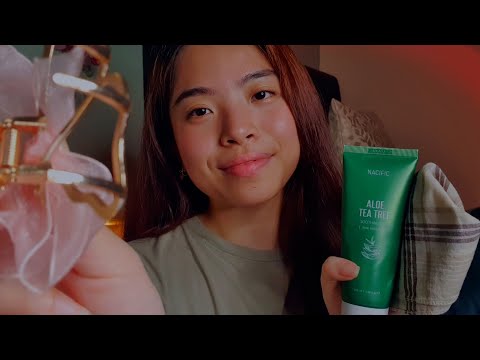 ASMR Cooling You Down 💧 Tropical Personal Attention & Aloe Tea Tree Face Massage 🧴 (Layered Sounds)