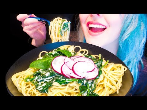 ASMR: Super Creamy Lemon Spinach Pasta | Big Bites ~ Relaxing Eating Sounds [No Talking|V] 😻