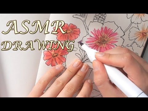 ASMR | Coloring in my Flower Painting 🖍️🌷 Up-Close Whispering & Pencil Sounds