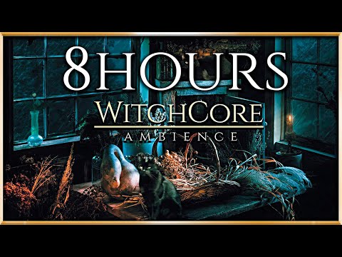 8 Hours | WitchCore 🌿Thunderstorm Night in the Forest Cabin /  Fireplace and Rain + Soft Music