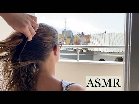 ASMR in Alanya ☀️ Hair play visuals w. sound of air conditioner & people playing in the background