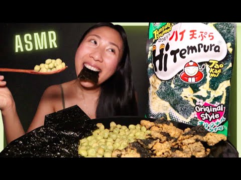JAPANESE GREEN SNACK 🍘 #ASMR SEAWEED & WASABI PEA | Green food