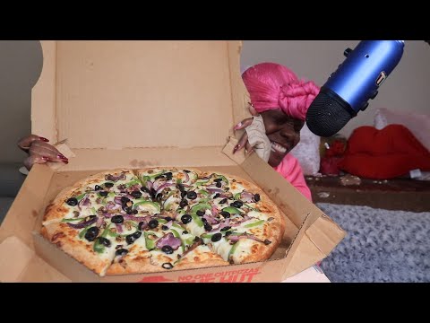 VEGGIE LOVERS PIZZA HUT Parmesan Cheese Pizza ASMR Eating Sounds