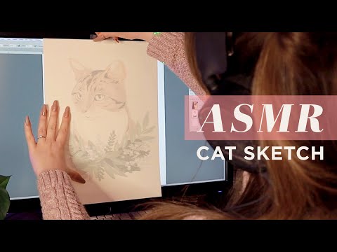 ASMR Sketching a Cat! 🤍  Gentle Pencil Tracing Sounds