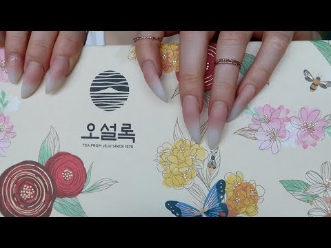 TAPPING & SCRATCHING CARDBOARD BOXES NO-TALKING ASMR || KOREAN JEJU ISLAND TEA WITH LONG NAILS