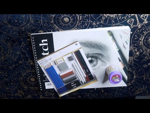 FIRST TIME SKETCHING WITH CHARCOAL PENCIL SET GIRL POWER ASMR CHEWING GUM