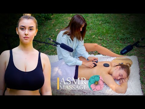ASMR massage in the forest | Back therapy with hot stones by Olga