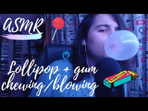 ASMR Lollipop and gum chewing+blowing