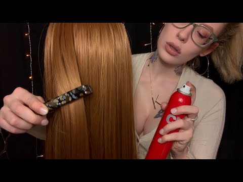 ASMR Hair Brushing, Scalp Play // Straightening