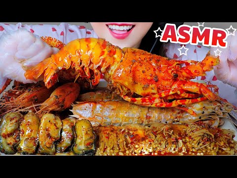 ASMR COOKING EATING SIR FRIED LOBSTER , FRESHWATER PRAWN , OYSTERS WITH SATAY SAUCE | LINH-ASMR