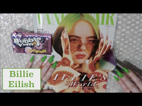 ASMR Gum Chewing Magazine Flip Through | Billie Eilish | Tingly Whisper, Page Turning