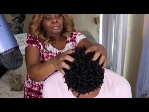 ASMR Massaging Son's 4C Texture Hair