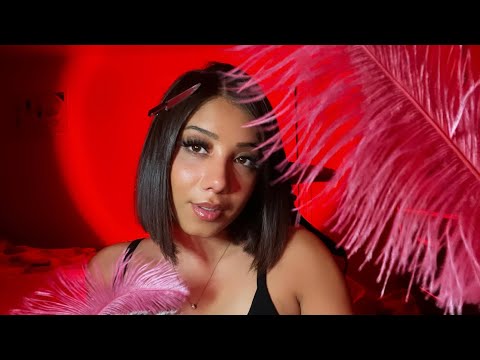 ASMR| Feather face brushing & mouth sounds 🪶 Relaxing & tingly ✨(personal attention, visual asmr)