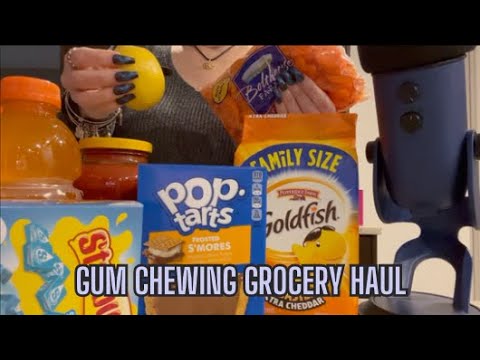 ASMR Gum Chewing HUGE Grocery Haul | Whispered, Long Nail Tapping