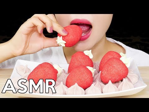 ASMR Strawberry Marshmallow & Meringue Cookies 딸기마시멜로우+머랭쿠키 Eating Sounds