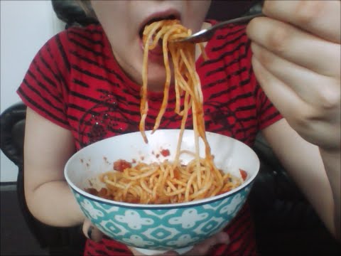 ASMR Mukbang: Slurping Spaghetti (Mouth Sounds, Whispering, Tapping)