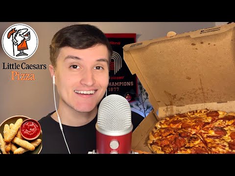 ASMR Little Ceasars Pepperoni Pizza & Bread Sticks Mukbang 🍕 (eating sounds)