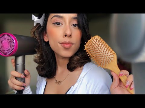 ASMR Wet To Dry Relaxing Blow Drying Hair (Combing, Parting, Soft Spoken)