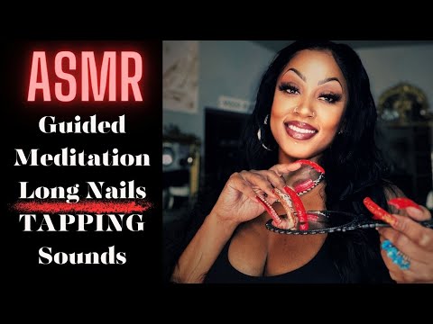ASMR Guided Meditation With Long Red Nails Tapping Sounds For Relaxation | Black Screen