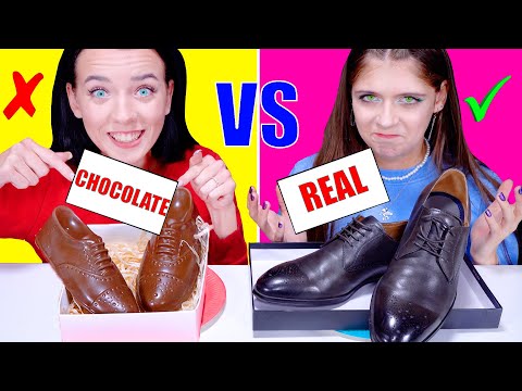 REAL VS CHOCOLATE FOOD CHALLENGE || Last To STOP Eating Wins! Taste Test by LiLiBu! CHALLENGE