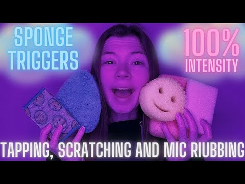 ASMR Sponge Triggers (Tapping, Scratching and Rubbing on Mic) - 100% Intensity