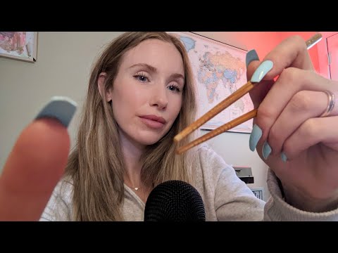 ASMR checking out your face with different objects (whisper & soft spoken)